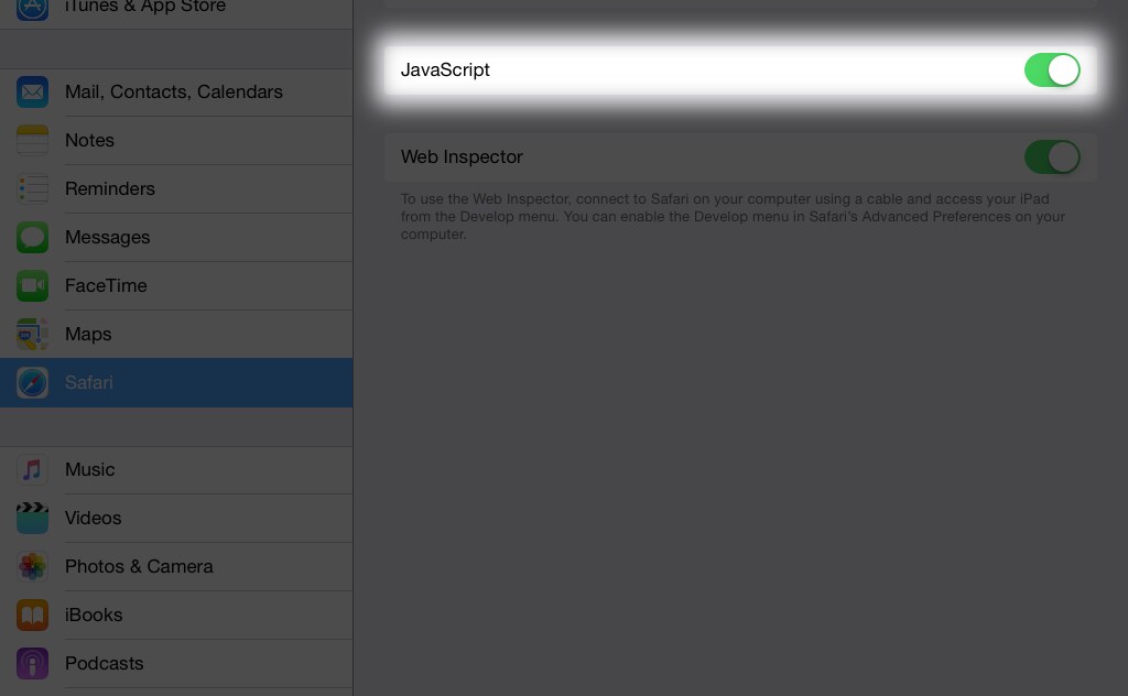 iPad JavaScript On Indicator 