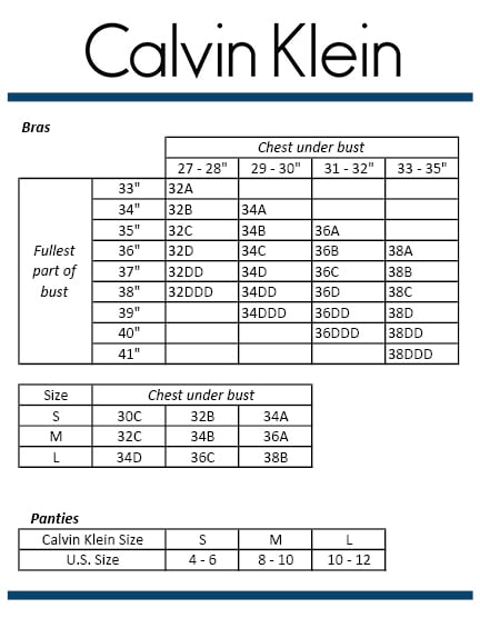 Calvin Klein Big And Size Chart